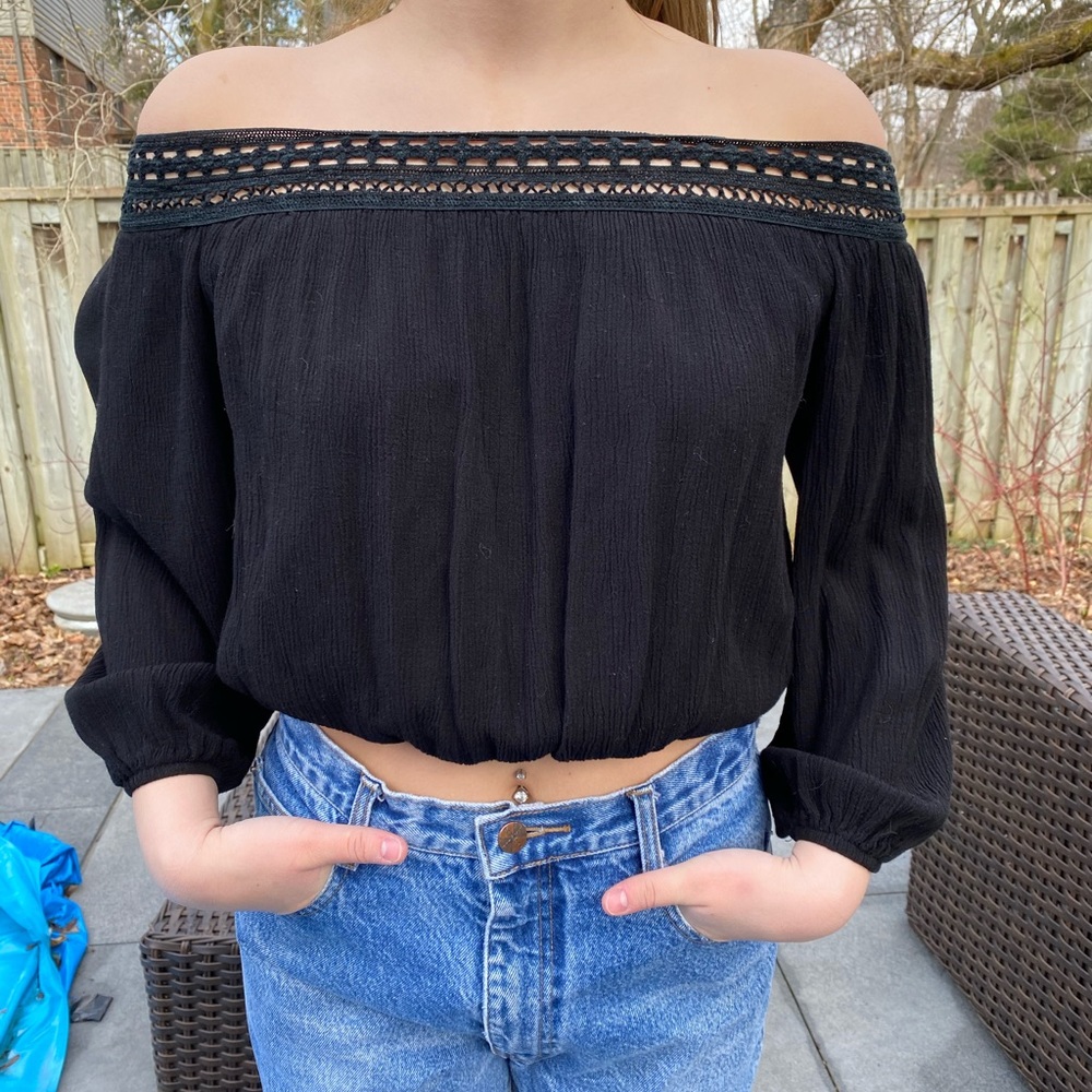Black Flowy Off The Shoulder Top